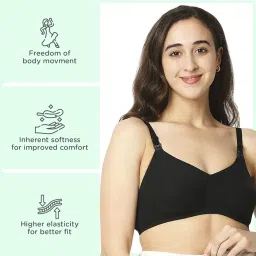 mee mee Women's Cotton Non-Padded | Double Layered | Wire Free Maternity Bra | Skin, Black | Pk of 2 | image 4