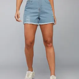 dolce crudo Women's Flared High Rise Regular Stretchable Denim Shorts image 1