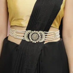 karatcart Floral Design Pearl Beaded Kundan Kamarbandh for Women image 1