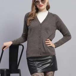 monte carlo Womens Solid V Neck Full Sleeve Wool Casual Sweater (1230709VN) image 5