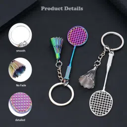 fianoeir 2PCS Badminton Accessories for Men, Mini Badminton Keychain, Sports Accessories for Badminton Lovers, Unique Keychains for Bags and Keys, Durable Alloy Keychain for Gift image 2