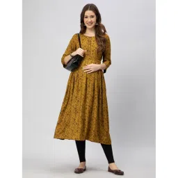 cee 18 Cotton Rayon A-Line Flaired Maternity Feeding Kurti for Women with Zippers | Maternity Dress in Breathable Fabric for Pre and Post Pregnancy & Nursing for Mom - (X-Large, Brown) image 3
