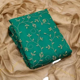 ethnicjunction Women's Chanderi Embroidered Unstitched Salwar Suit Dress Material image 1