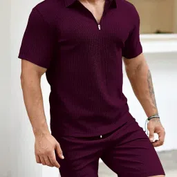vogaan Men's Polo Shirt and Shorts Set | Summer Fashion Short Sleeve Solid Zipper 2 Pieces Outfits for Men image 2