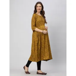 cee 18 Cotton Rayon A-Line Flaired Maternity Feeding Kurti for Women with Zippers | Maternity Dress in Breathable Fabric for Pre and Post Pregnancy & Nursing for Mom - (X-Large, Brown) image 2