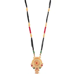 kulin jewellers Kulin Traditional Temple-Style Round Pendant Mangalsutra with Red & Green Beads| Mangalsutra for Women| Jewellery for Women image 4