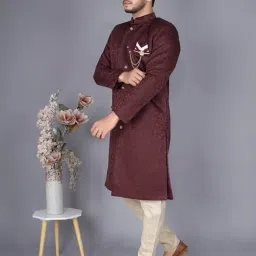 amzira Mens Ethnic Wear Marron Traditional Indo Western Set image 3