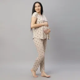 dzzo Women's Cotton Printed Maternity Night Suit | Comfortable Feeding Night Dress | Soft & Breathable Nursing Pajama Set image 2