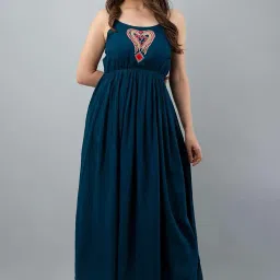 Women's Rayon Sleeveless Embroidered Anarkali Kurti (Royal Blue) image 2
