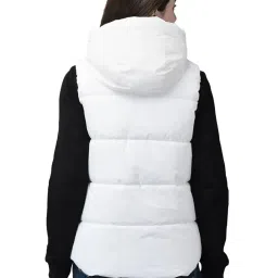 woodland Women’s White Solid Regular Fit Quilted Lightweight Windproof & Water-Resistant with Cozy Hood & Zipped Pockets – Stylish Winter Vest for & Casual Wear image 1