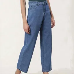 kotty Women High Rise Cotton Lycra Ankle Length Straight fit Cornflower Blue Solid Jeans image 4