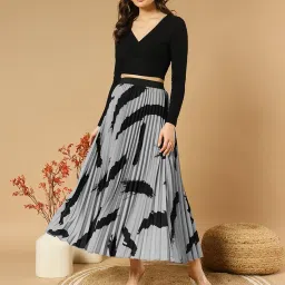 lookshine | Skirt for Women | Brush Printed Skirt | Stylish and Beautiful Brush Print | Brush Pleated Maxi Skirts for Women | Perfect for Western Skirt | Long Elastic Waist image 5