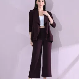 owl mink Women's Solid Relaxed Fit 3/4 Sleeve Cotton Blend Co-ord Blazer and Trouser Set image 4