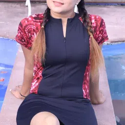 Imperative Women's Frock Style One-Piece Swimsuit, Black with Pink Tie-Dye Print, Short Sleeve image 3