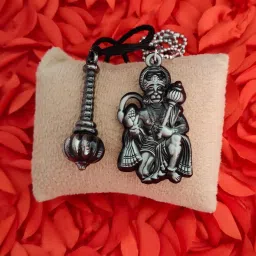 m men style Hindu Lord Bajrangbali Hanuman idol Monkey God Of Devotion Ball Chain With Gada Bronze And Grey Zinc Metal And Cotton Dori Pendant Necklace For Men And Women SPn2022807 image 3
