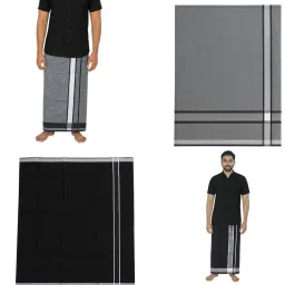 fiber looms Men's Polycotton Dhoti Set, 2 Metre Each, Grey and Black, Pack of 2 image 2