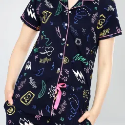 zeyo Night Suit for Women's Printed Cotton Night Dress of Shirt and Pajama Set 5751 image 1