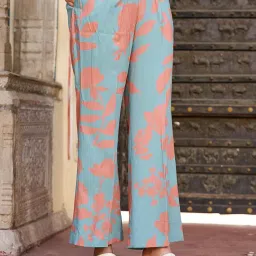 vibe vision 2-Piece Women's Co-ords Set - Viscose Rayon Round Neck 3/4 Sleeve Regular Fit Casual Shirt & Trousers Printed Design image 5