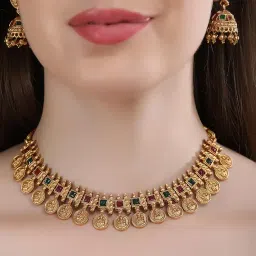 fashion frill Necklace Set for Women | Pearl and Gold Plated Temple Jewellery Set | Traditional image 4