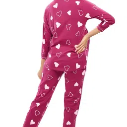 zeyo Women's Cotton Heart Printed Maternity & Feeding Night Suit Set Of Top & Pajama Set Nursing Night Dress 5634 image 3
