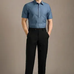louis philippe Men's Easy to Iron Premium Cotton Wrinkle Resistant Regular Fit Solid Half Sleeve Formal Shirt image 4