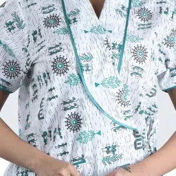 being beauty Cotton Maternity Gown for Women – Soft Housecoat, Nighty & Robe in White & Cyan image 2