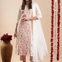 gosriki Women's Rayon Blend Staright Embroidered Kurta with Pant & Dupatta image 2