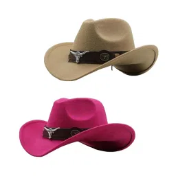 myaddiction 2pcs Cowgirl Hat Breathable Casual Cowboy Hat for Women Men Camel Pink image 2