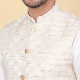 kraft india Men's Sequins Silk Jacquard Sleeveless Nehru Jacket, Size- Small image 3