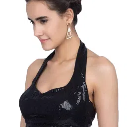 asoita Women's Sequin Back Closure Halter Neck Sleeve Less Designer Saree Lehenga Readymade Padded Blouse… image 3