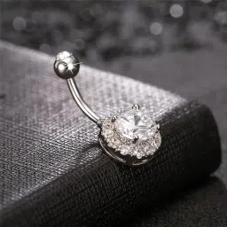 via mazzini No-Tarnish No-Rusting Stainless Steel Round Crystal Belly Button Navel Ring For Women and Girls (BB0194) 1 Pc image 1