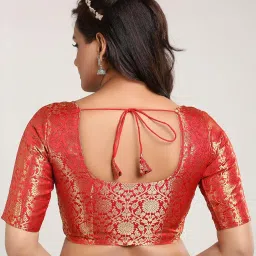 madhu fashion Women's Brocade Half Sleeves Readymade Saree Blouse image 1