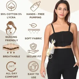 the mom store Maternity and Nursing Pumping Bra | Sweat Resistant | Soft Comfort Bra for New Moms | Cotton | Hands Free Pumping image 1