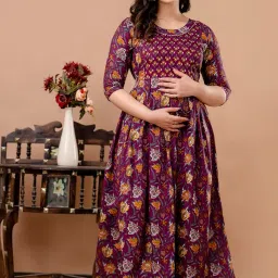 aavrittiqueens Women's Cotton Long A-Line Maternity Kurti/Anarkali Dress with Zipper, Feeding Kurti for Pre and Post Pregnancy image 4