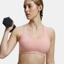 jockey 1380 Women's Wirefree Padded Super Combed Cotton Elastane Stretch Racer Back Styling Active Bra with Stay Fresh Treatment (Prints May Vary) image 4