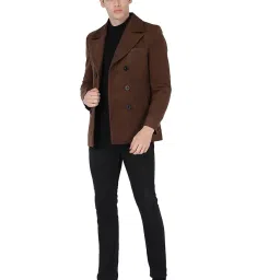 essentiele Woolen Tweed Chocolate Brown Men Pea Coat | Casual and Festive Blazer Coat Jacket image 2
