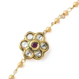 vivinia by vidhi mehra Gold Plated Red Colored Kundan, Polki Unisex Rakhi Bracelet image 2