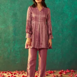 arangya Women's Short Kurta Set with Trendy Balloon Sleeve Gathered Detailing l Elegant Co Ord Set for Women image 3