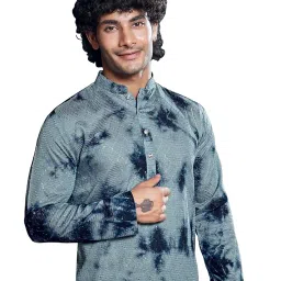 vardha Men's Viscose Sequence Stitched Kurta, Shibori Dyed Ethnic Kurtas for Men, Mandarin Collar Long Kurta's image 1