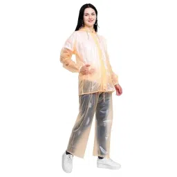 kolva Boy's|Girl's PVC Waterproof Rainsuit with Hoods and Side Pocket, 100% Waterproof Portable Rainwear (Orange) image 1