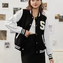 a to z creation Stylish Long sleeve Letterman Varsity Jacket for Women image 4