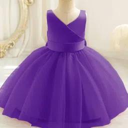 Panthi Fashion Girls Sleeveless Tulle Party Frock– Elegant V-Neck Princess Gown with Satin Waistband – Net Frock– Trendy Western One Piece for Baby's image 1