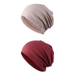 myaddiction 2 Pieces Cotton Slouchy Baggy Beanie Chemo Hat Slouchy Cap Khaki+Red image 2
