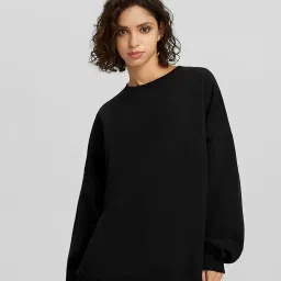 kotty Women Full Sleeve Round Neck Oversize Solid Sweatshirt image 2