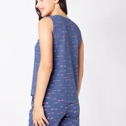 beebelle Women's Navy Blue & Star Print Night Suit Top & Shorts Set 1040 image 4