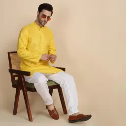 kraft india Men's Cotton Solid Kurta With Drawstring Pyjama Set image 5