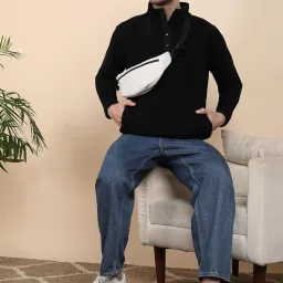 alan jones clothing Solid Stand Collar Fleece Button-Up Pullover image 2