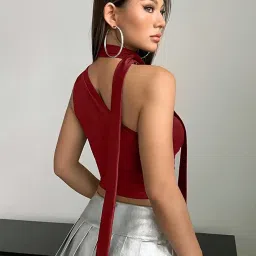 tivante Solid One Shoulder Tube Crop Top for Women with Scarf || y2k Summer top for Women image 1
