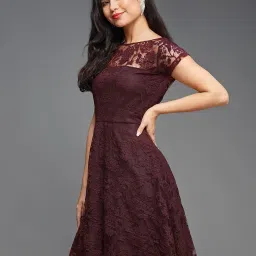 miss chase Women's Round Neck Cap Sleeves Low Back Lace Skater Knee-Length Dress image 2