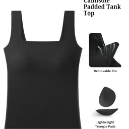 sizi Women Padded Camisole Workout Top| Tank Top with No Trace,Square Neck Seamless Vest,Elastic Removable Wide Shoulder Strap Camisole image 2